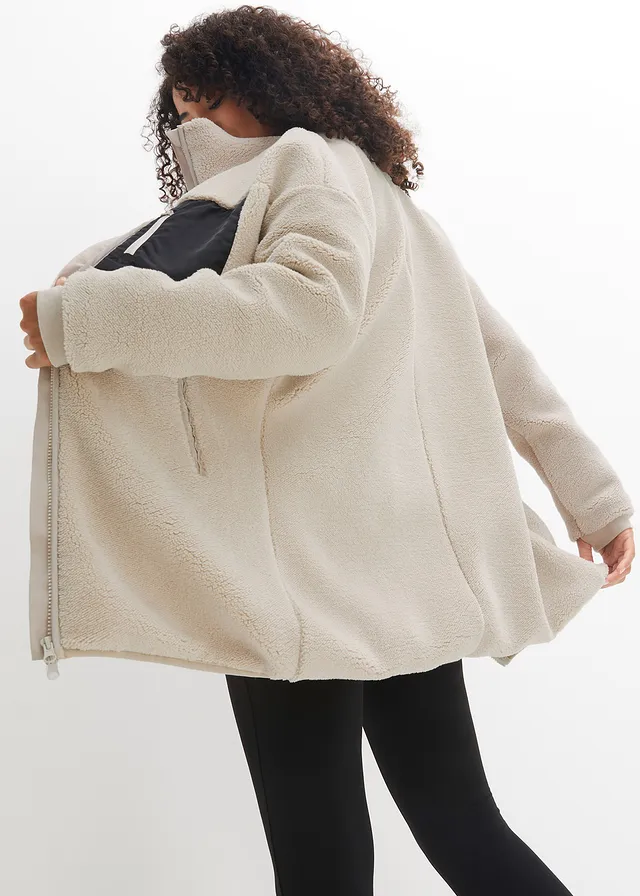 Veste en polaire peluche, Couleur: gris pierre