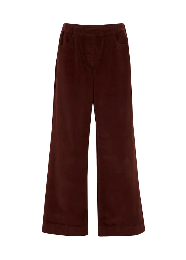 Široké strečové nohavice s vysokým pásom, kordové