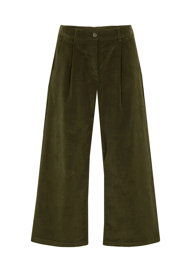 Wijde stretch corduroy culotte met high-waist comfortband, 7/8 lengte