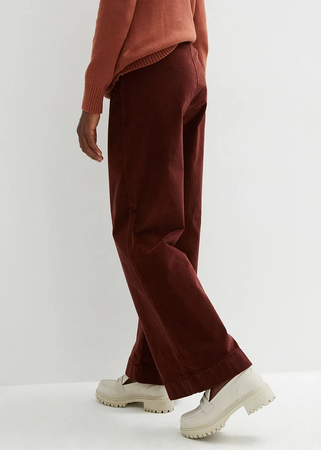 Pantalon large en velours côtelé, taille haute, Couleur: café