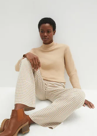 Strečové kalhoty se vzorem kohoutí stopy, Wide Leg • bílá káva-bílá kostka • bonprix obchod