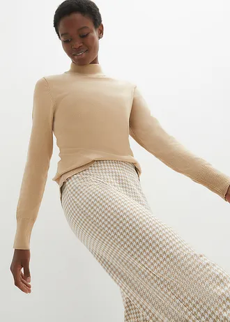 Strečové kalhoty se vzorem kohoutí stopy, Wide Leg • bílá káva-bílá kostka • bonprix obchod