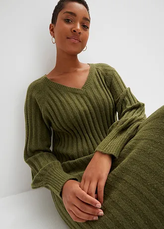 Midi pletené šaty • tmavě khaki • bonprix obchod
