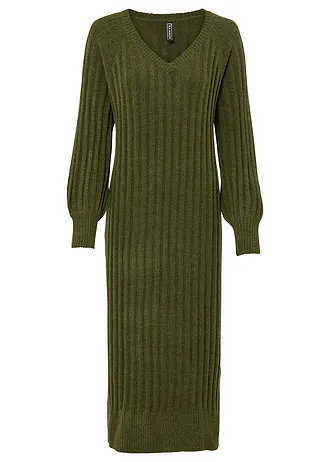 Midi pletené šaty • tmavě khaki • bonprix obchod