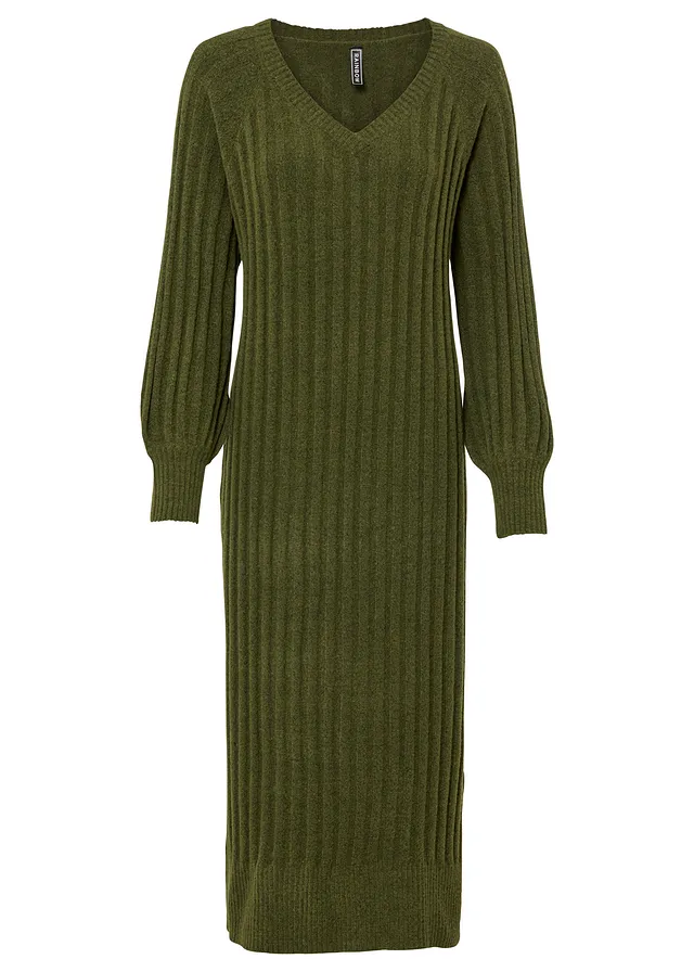 Midi pletené šaty • tmavě khaki • bonprix obchod