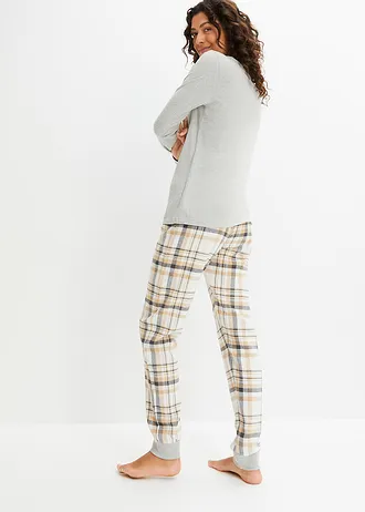 Pyjama met flanellen broek • lichtgrijs gemêleerd-wolwit geruit • bonprix online shop