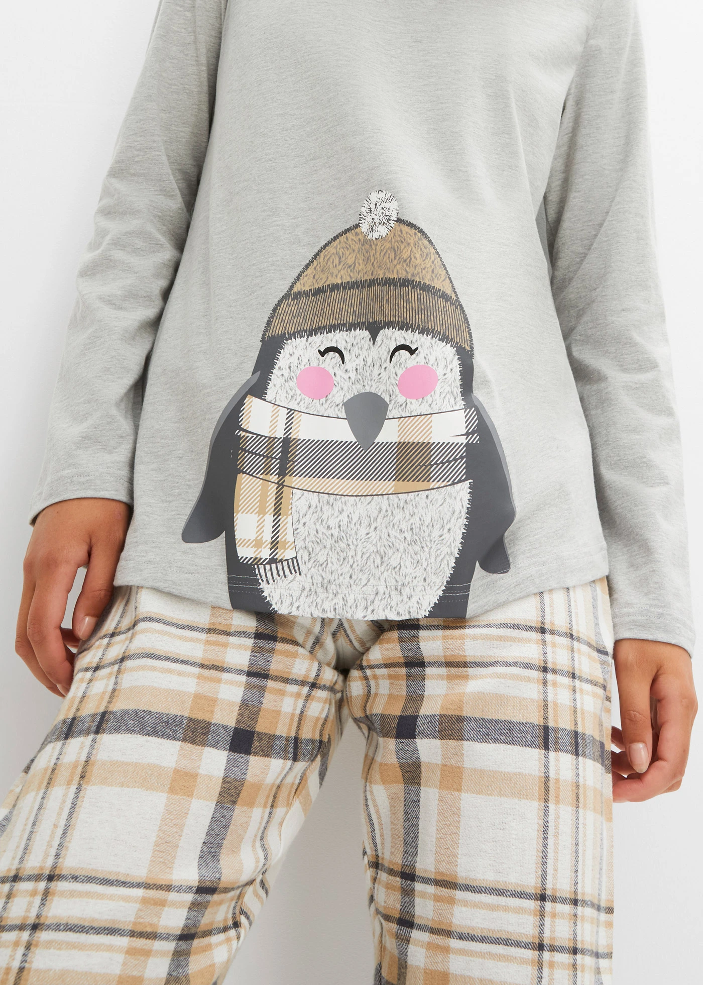 Pyjama met flanellen broek • lichtgrijs gemêleerd-wolwit geruit • bonprix online shop