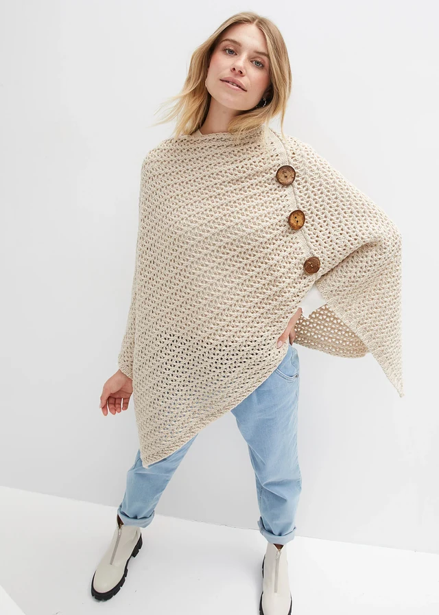 Poncho, Couleur: beige galet