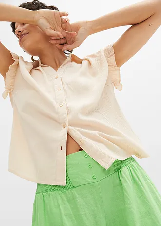 Spodnie Marlena z przewiewnej mieszanki lnu • zieleń selera naciowego • sklep bonprix