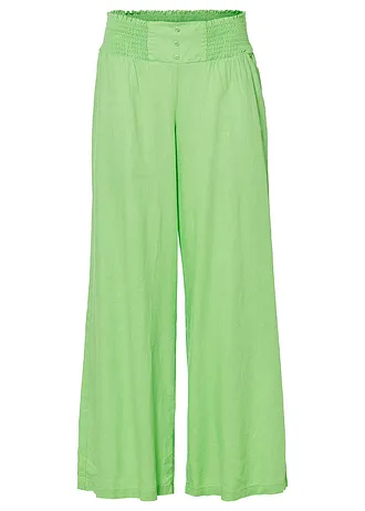 Marlene Dietrich broek in een luchtige linnenmix, Kleur: selderijgroen