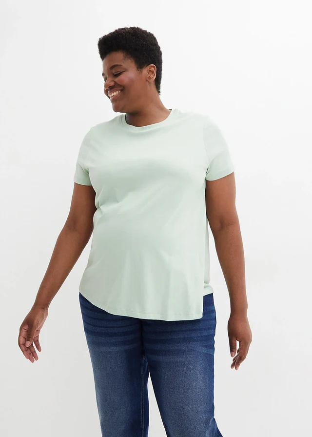 Lot de 2 T-shirts de grossesse et d’allaitement en coton, Couleur: anthracite chiné/roseau clair