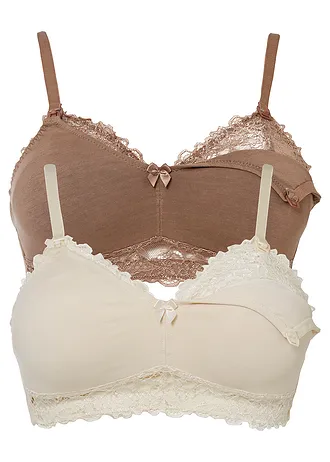 Kojicí podprsenka, organická bavlna (2 ks v balení) • krémová + matně hnědá • bonprix obchod