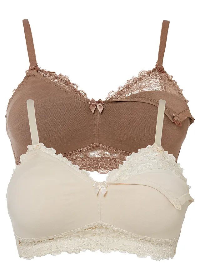 Kojicí podprsenka, organická bavlna (2 ks v balení) • krémová + matně hnědá • bonprix obchod