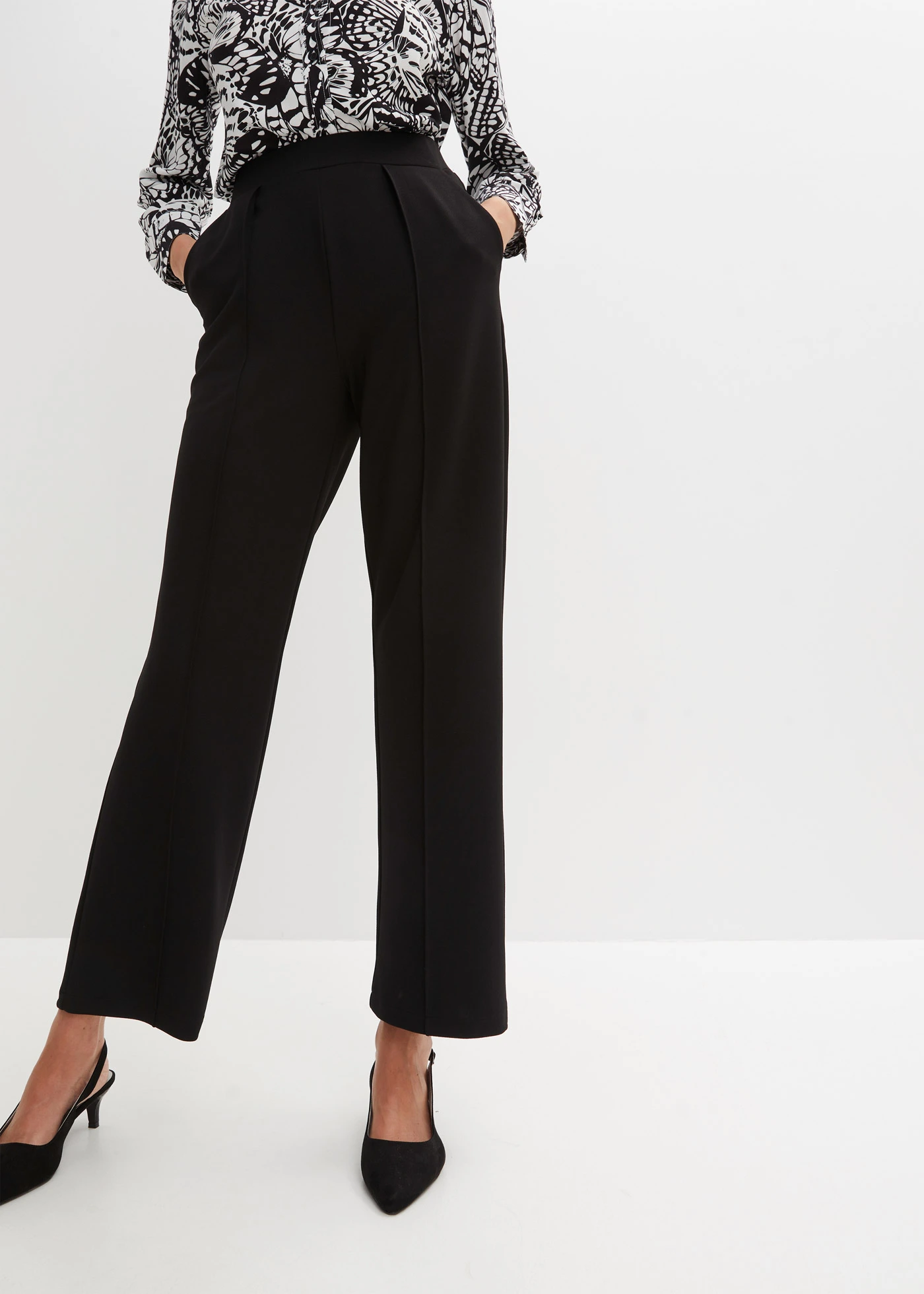Pantalon élastiqué en interlock épais • noir • Boutique bonprix