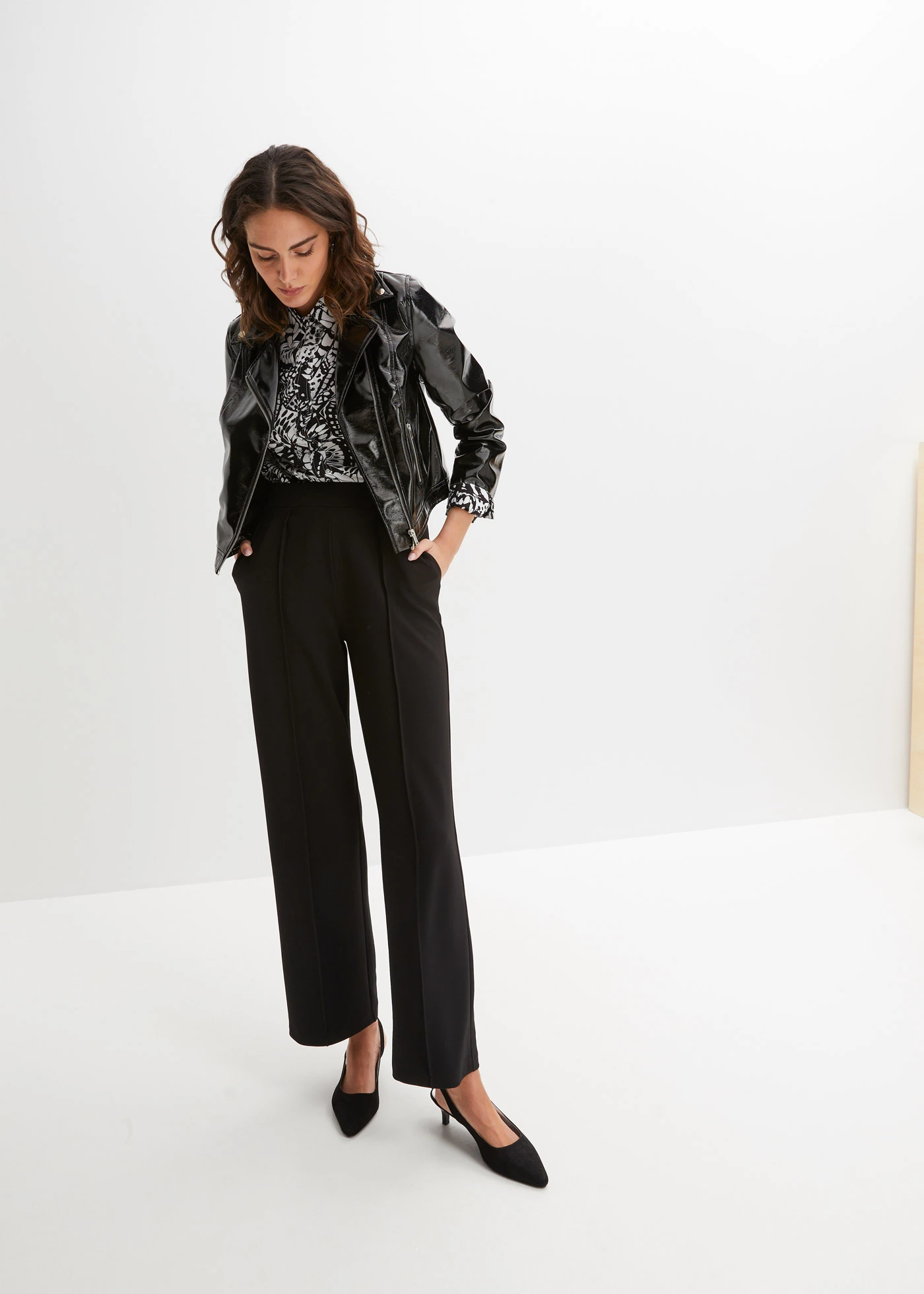 Pantalon élastiqué en interlock épais • noir • Boutique bonprix