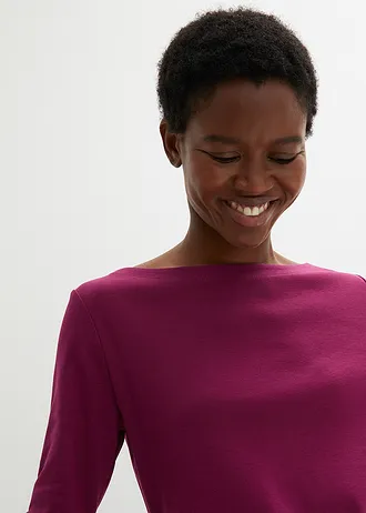 Bluzka z długim rękawem z czystej bawełny organicznej • jeżynowy • sklep bonprix