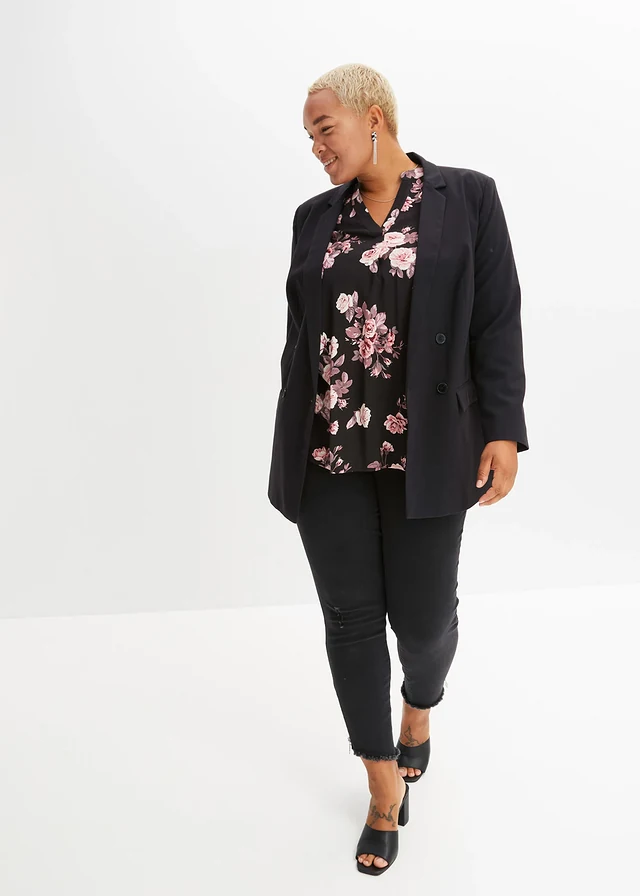 Tuniekblouse van soepele viscose, Kleur: zwart-lichtroze-lichtroze