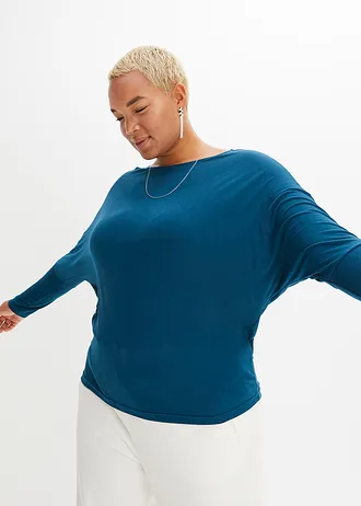 Longsleeve in een zachte viscosemix, Kleur: blauwpetrol