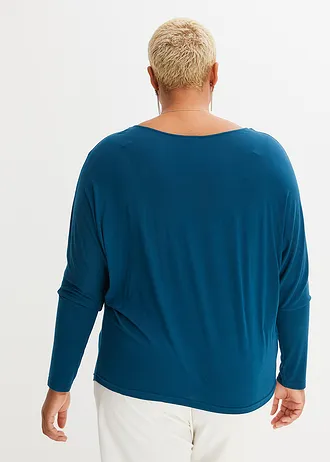 Longsleeve in een zachte viscosemix, Kleur: blauwpetrol