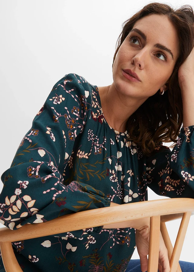 Gedessineerde blouse van viscose • diepgroen gebloemd • product-page.page-title-suffix