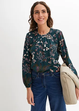 Gedessineerde blouse van viscose • diepgroen gebloemd • bonprix online shop