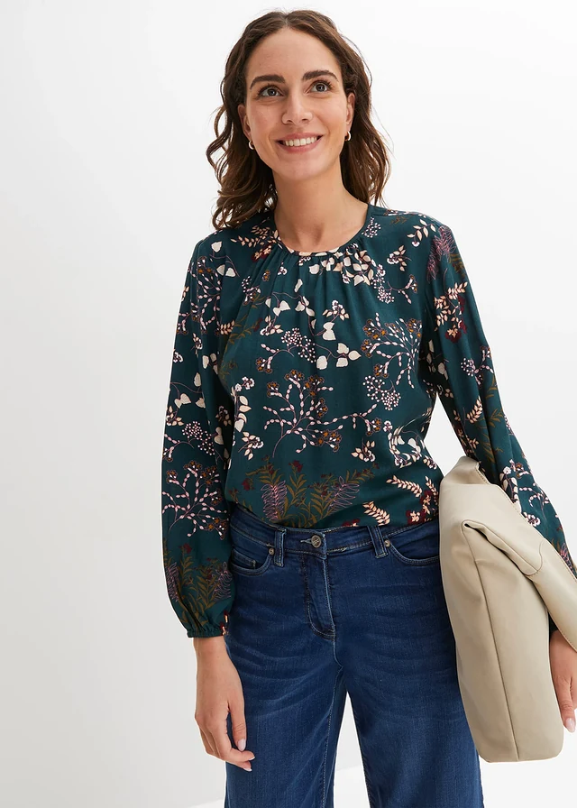 Gedessineerde blouse van viscose • diepgroen gebloemd • product-page.page-title-suffix