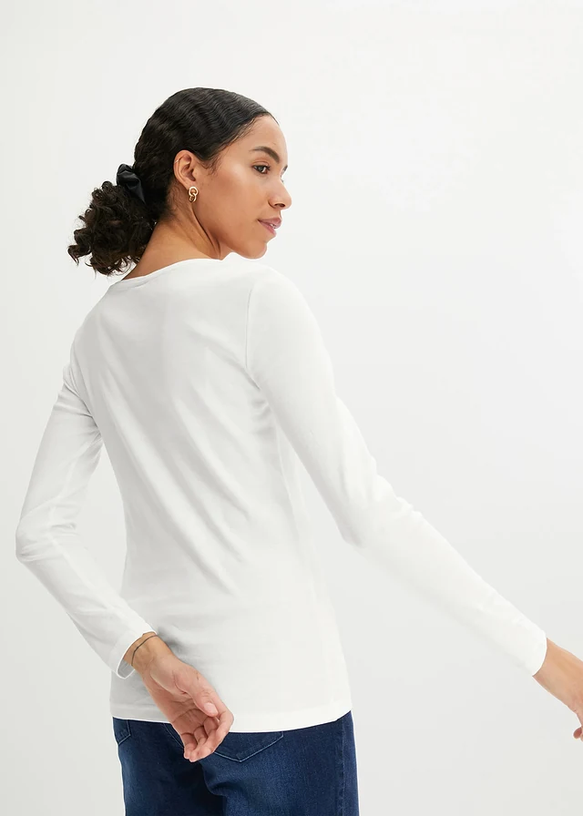 T-shirt manches longues 100% coton, Couleur: écru