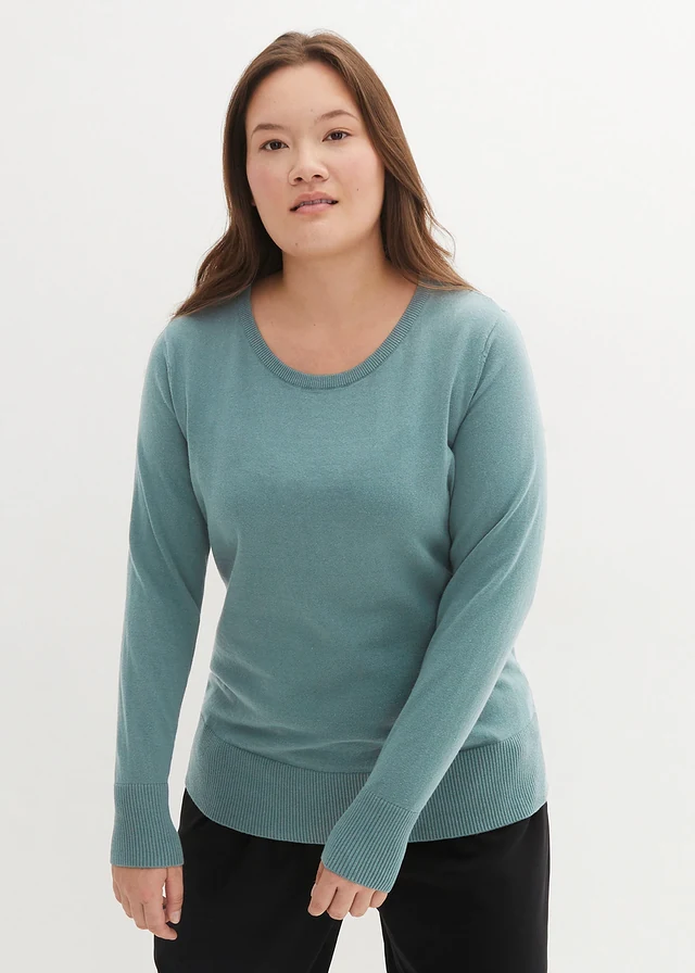 Pull en fine maille, Couleur: gris vert