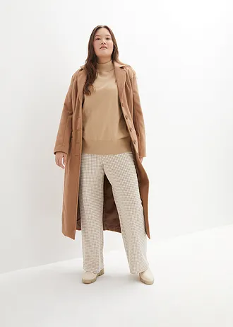 Stretch broek met pied-de-poule, wide leg, Kleur: latte macchiato-wit geruit