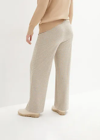 Stretch broek met pied-de-poule, wide leg, Kleur: latte macchiato-wit geruit