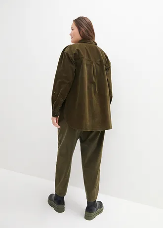 Corduroy blouse met zijsplitten, Kleur: donkerolijfgroen