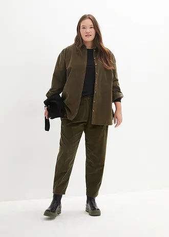 Corduroy blouse met zijsplitten, Kleur: donkerolijfgroen