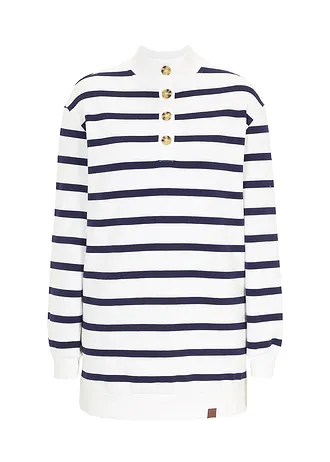 Lange sweater met schipperskraag, Kleur: wolwit gestreept