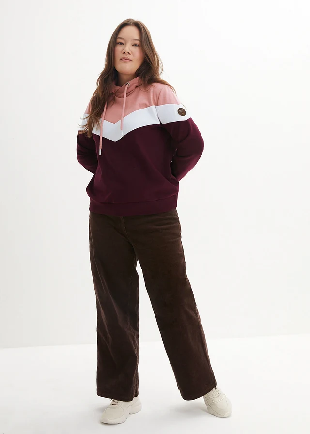 Sweat-shirt à capuche et grand col, Couleur: sureau