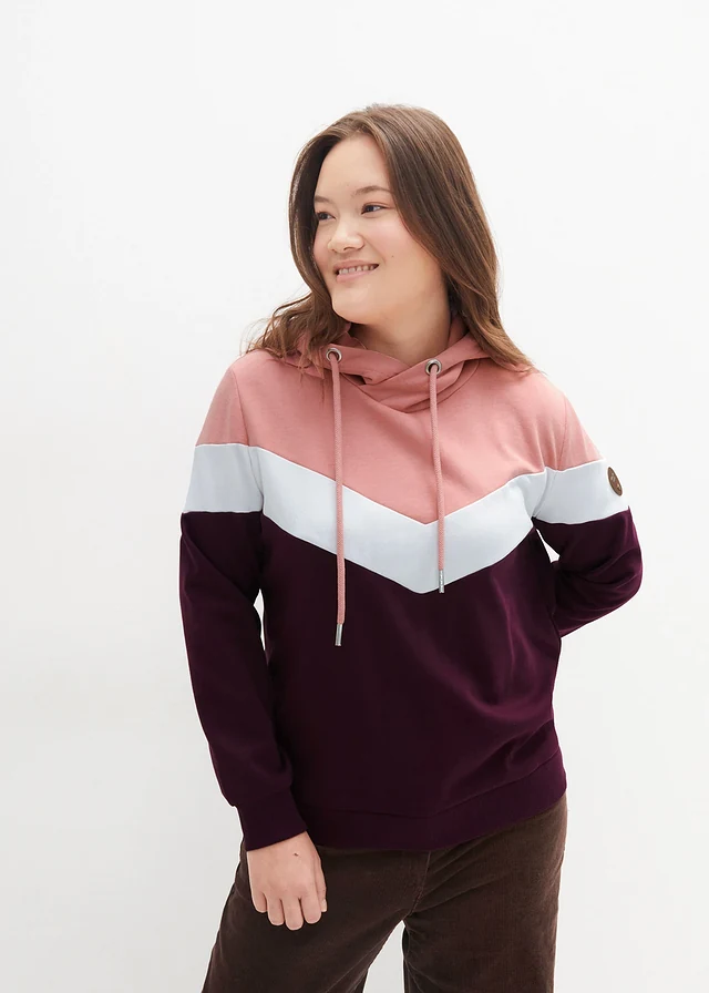 Sweat-shirt à capuche et grand col, Couleur: sureau
