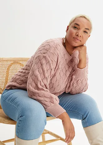Ažurový pulovr, barva: růžovohnědá