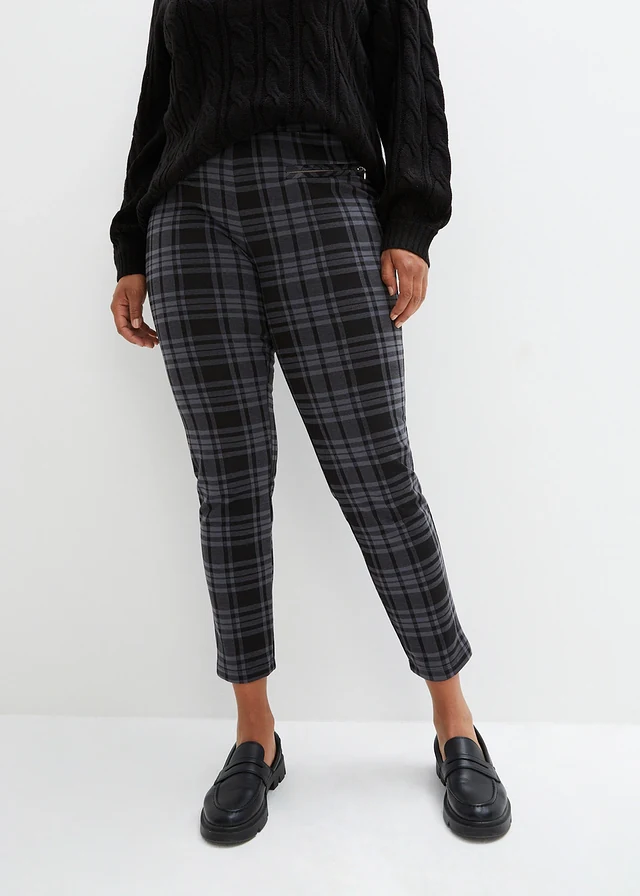 Pantalon en jersey, Couleur: noir-gris fumé carreaux