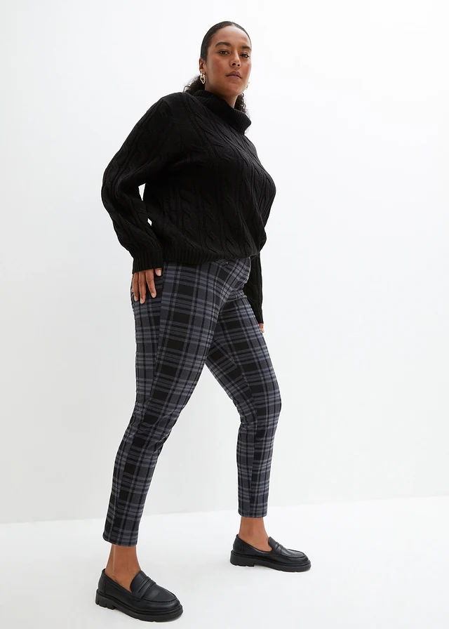 Pantalon en jersey, Couleur: noir-gris fumé carreaux
