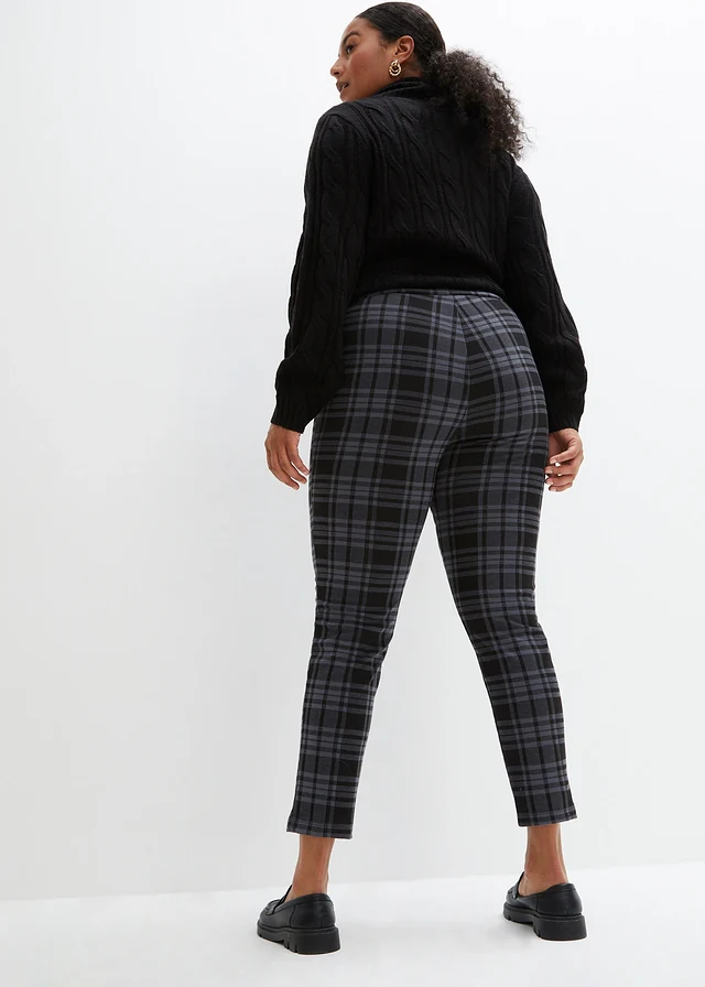 Pantalon en jersey, Couleur: noir-gris fumé carreaux