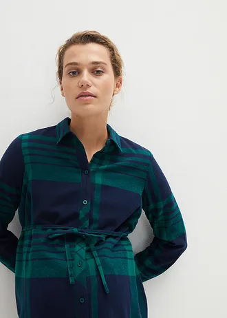 Těhotenská dlouhá halenka z měkkého bavlněného flanelu • tmavě modro-brilantově zelená • bonprix obchod