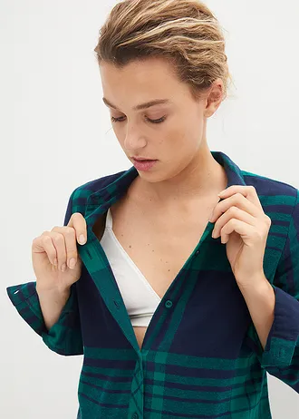 Těhotenská dlouhá halenka z měkkého bavlněného flanelu • tmavě modro-brilantově zelená • bonprix obchod