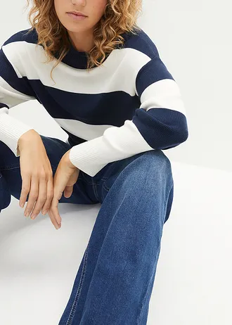 Svetr z jemné pleteniny se širokými pruhy • tmavě modrá /přírodní bílá s proužky • bonprix obchod