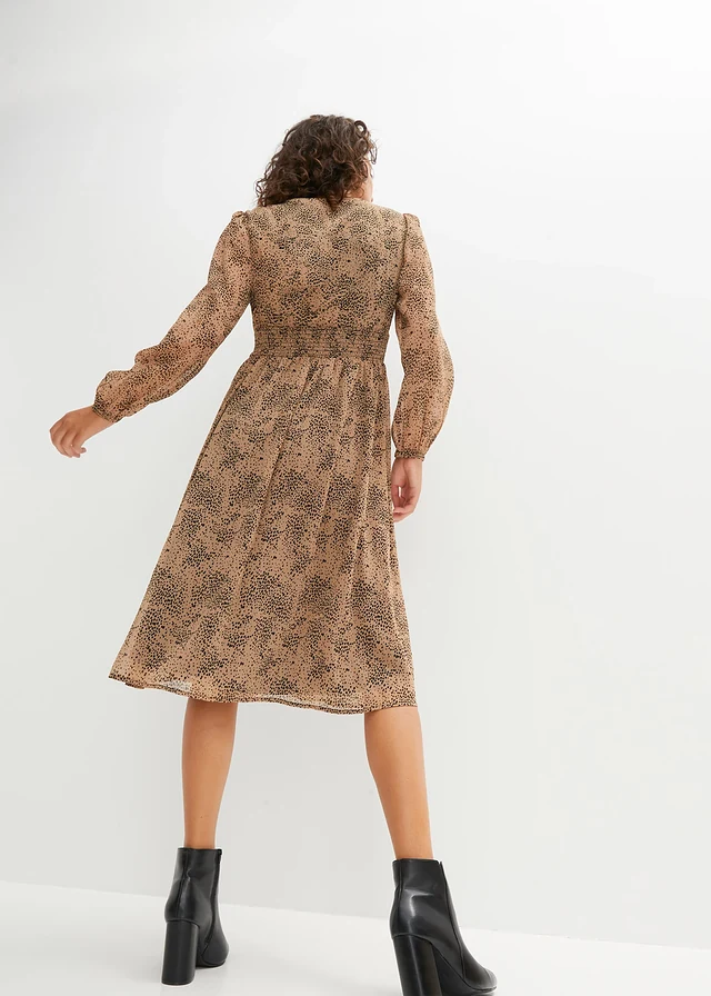 Chiffon jurk, Kleur: camel-zwart