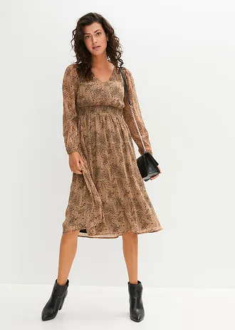 Rochie din șifon • maro-camel/negru cu imprimeu leo • magazin bonprix