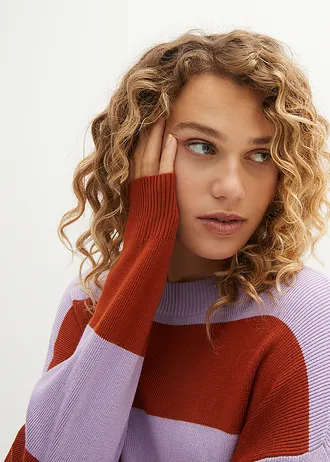 Svetr z jemné pleteniny se širokými pruhy • šeříková-rezavě hnědá s proužky • bonprix obchod