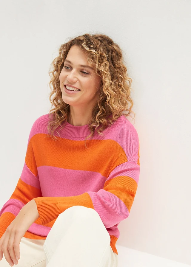 Pull en fine maille à larges rayures • fuchsia/orange rayé • product-page.page-title-suffix