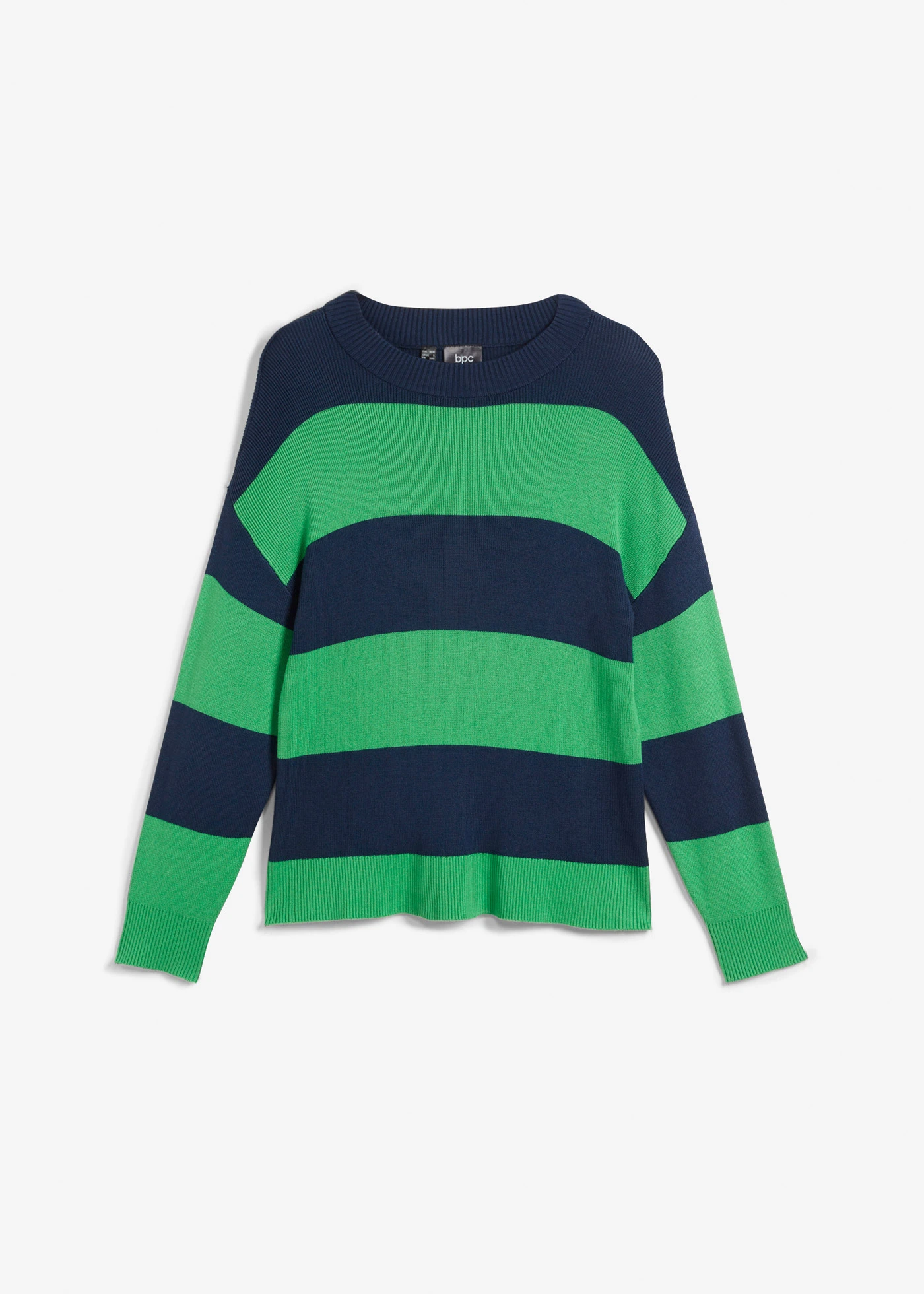 Pull en fine maille à larges rayures • vert gazon-bleu foncé rayé • Boutique bonprix