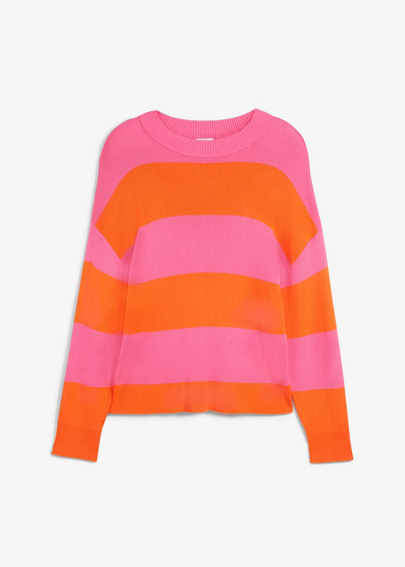 Pull en fine maille à larges rayures • fuchsia-orange rayé • Boutique bonprix