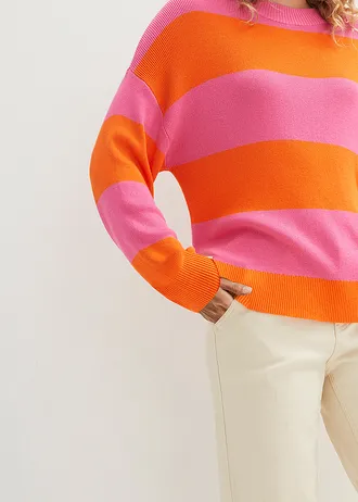 Svetr z jemné pleteniny se širokými pruhy • pink/oranžová s proužky • bonprix obchod