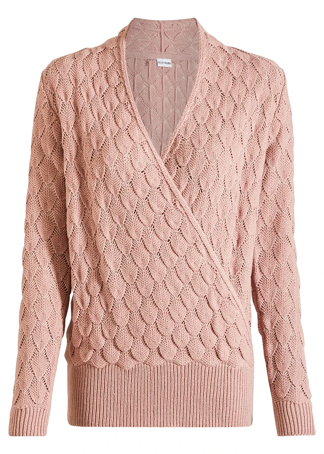 Pull ajouré style cache-cœur, Couleur: bois de rose